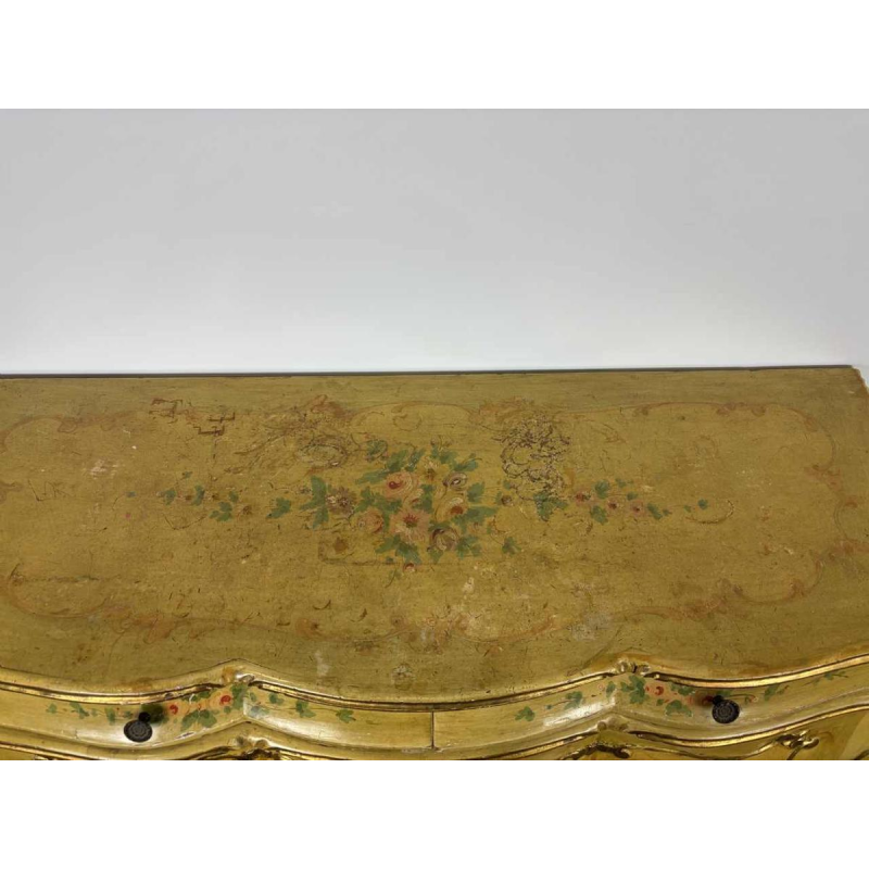 Venetian curved chest of drawers, hand-painted floral design on a cream background, Italy mid 20th century