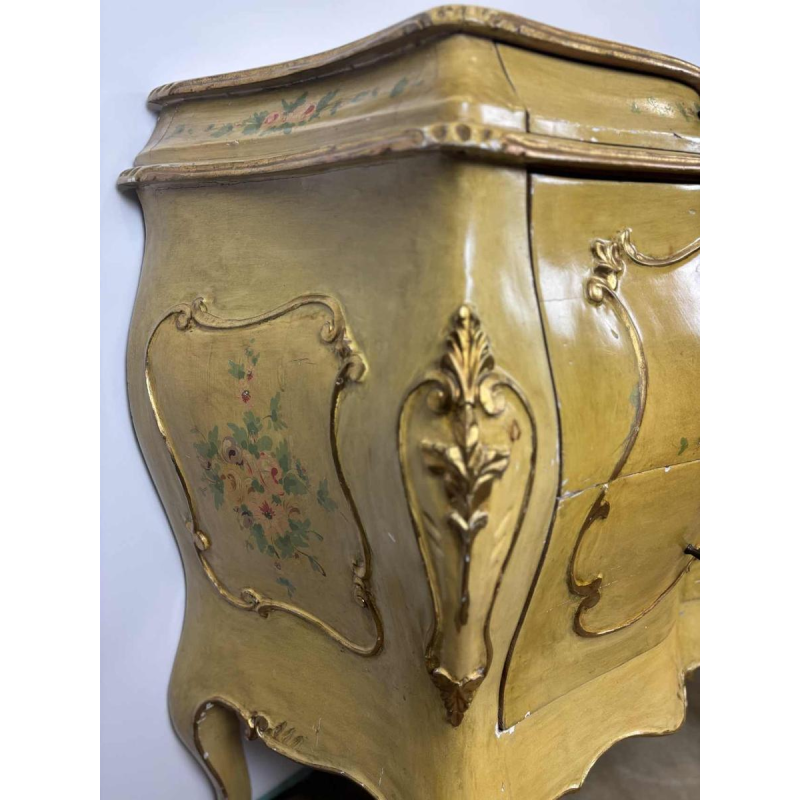 Venetian curved chest of drawers, hand-painted floral design on a cream background, Italy mid 20th century