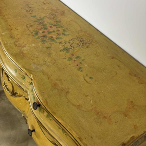 Venetian curved chest of drawers, hand-painted floral design on a cream background, Italy mid 20th century