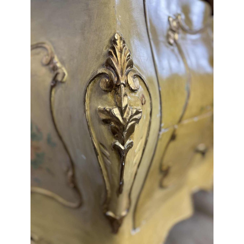 Venetian curved chest of drawers, hand-painted floral design on a cream background, Italy mid 20th century