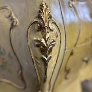 Venetian curved chest of drawers, hand-painted floral design on a cream background, Italy mid 20th century
