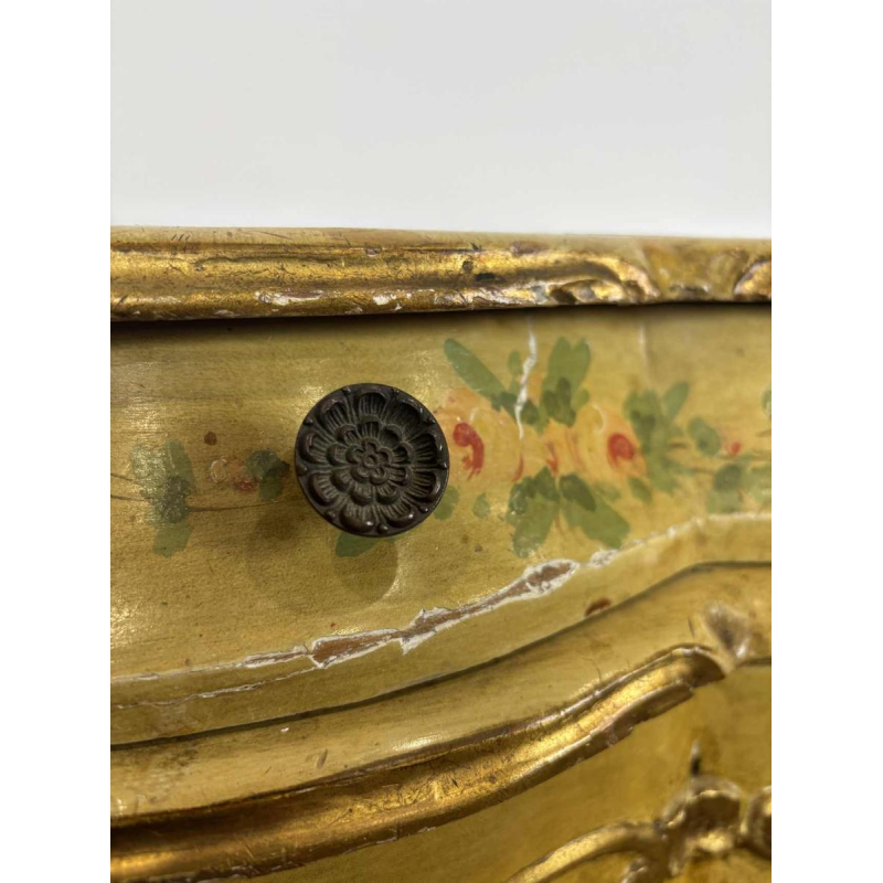 Venetian curved chest of drawers, hand-painted floral design on a cream background, Italy mid 20th century