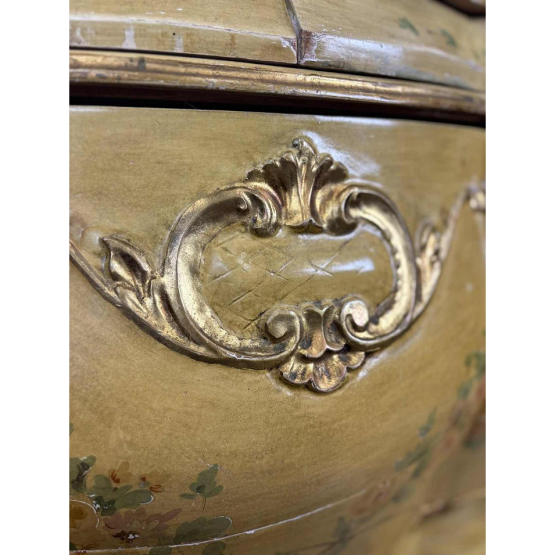 Venetian curved chest of drawers, hand-painted floral design on a cream background, Italy mid 20th century