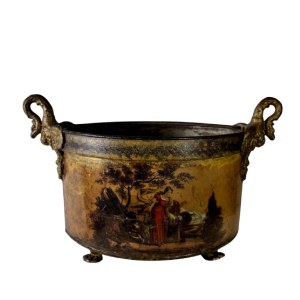 Planter in painted sheet metal decorated with a pastoral scene, 19th century