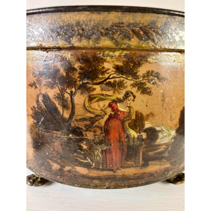 Planter in painted sheet metal decorated with a pastoral scene, 19th century