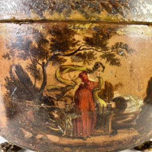 Jardinière En Tôle Peinte à Décor De Scène Pastorale, 19e Eeuw