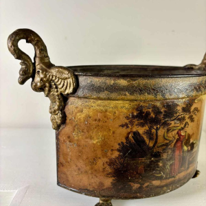 Jardinière En Tôle Peinte à Décor De Scène Pastorale, 19e Eeuw