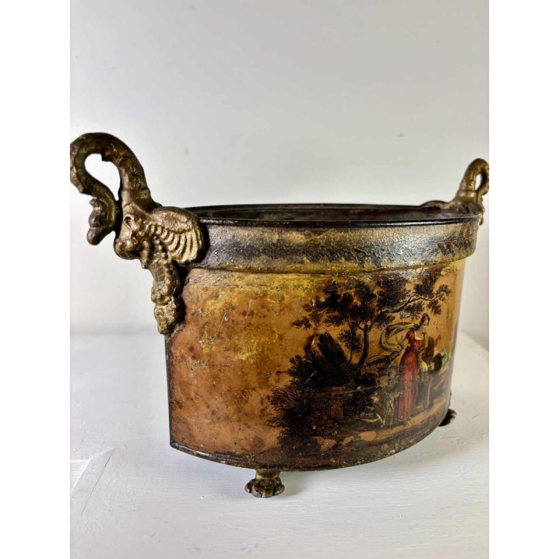 Planter in painted sheet metal decorated with a pastoral scene, 19th century