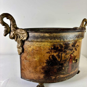 Planter in painted sheet metal decorated with a pastoral scene, 19th century