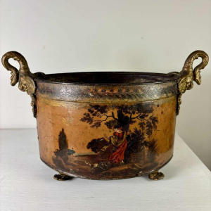 Planter in painted sheet metal decorated with a pastoral scene, 19th century