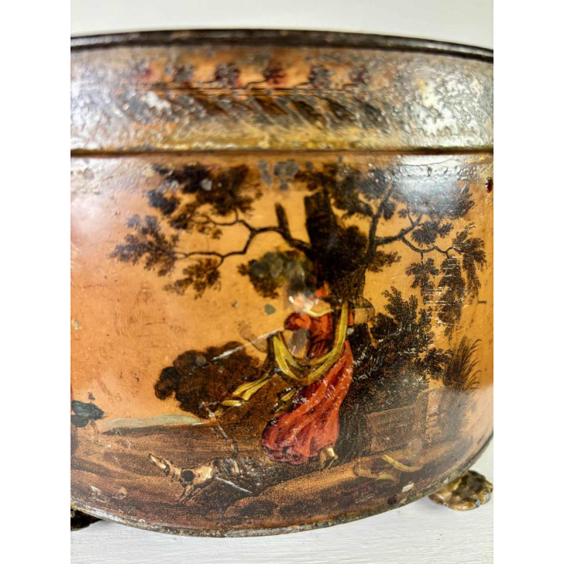 Planter in painted sheet metal decorated with a pastoral scene, 19th century