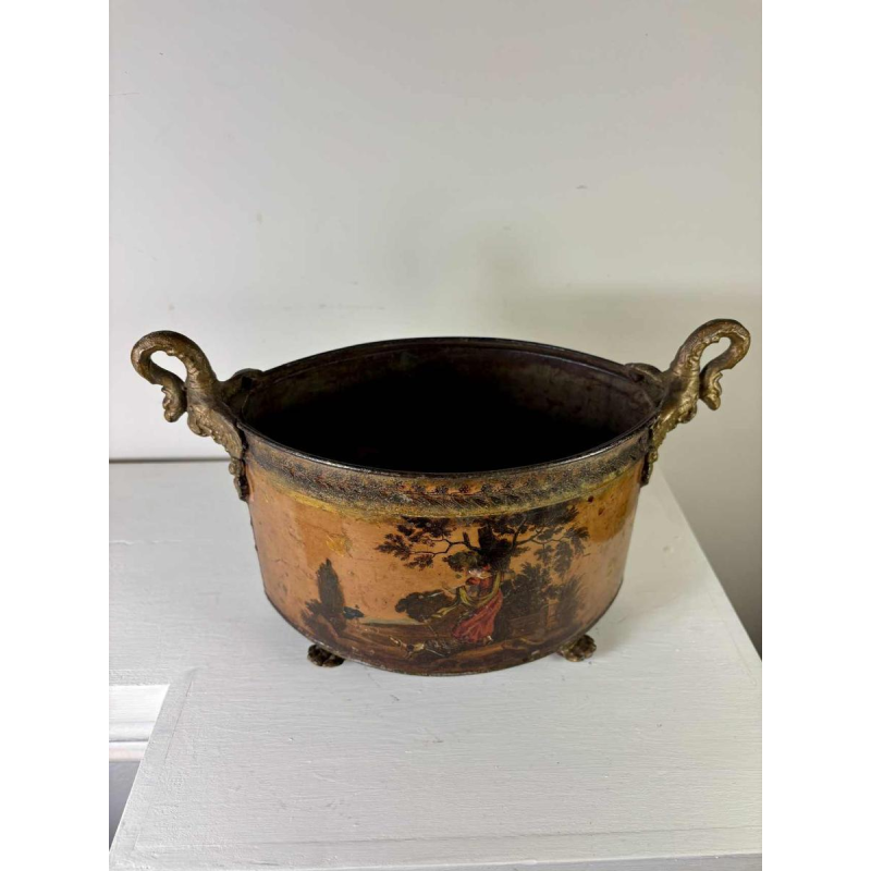 Planter in painted sheet metal decorated with a pastoral scene, 19th century