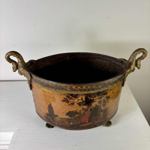 Planter in painted sheet metal decorated with a pastoral scene, 19th century