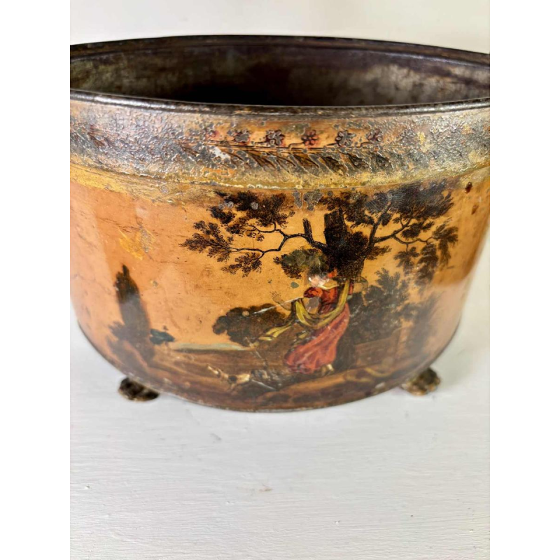 Planter in painted sheet metal decorated with a pastoral scene, 19th century