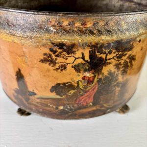 Jardinière En Tôle Peinte à Décor De Scène Pastorale, 19e Eeuw