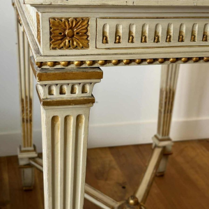 Table console néoclassique italienne à entretoise, bois laqué et doré, marbre, milieu XXe s