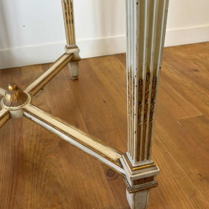 Italian neoclassical console table with struts, lacquered and gilded wood, marble, mid 20th century