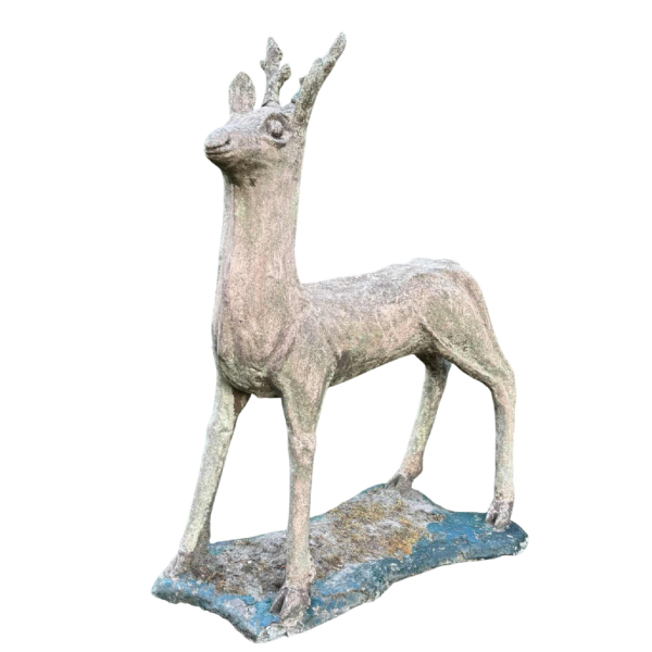 Garden sculpture in patinated cement representing a deer, mid-20th century