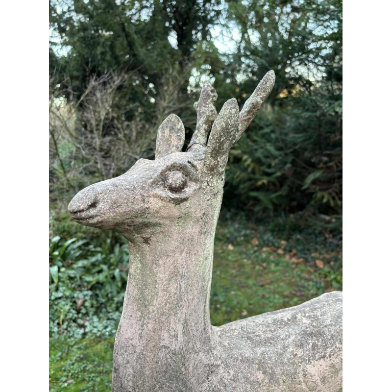Garden sculpture in patinated cement representing a deer, mid-20th century