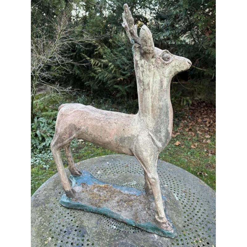 Garden sculpture in patinated cement representing a deer, mid-20th century