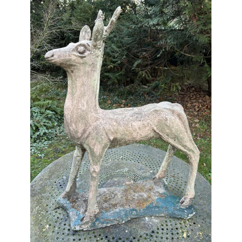 Garden sculpture in patinated cement representing a deer, mid-20th century