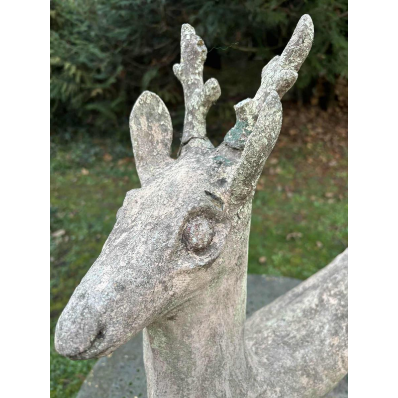Garden sculpture in patinated cement representing a deer, mid-20th century