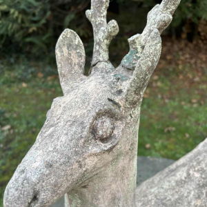 Sculpture de jardin en ciment patiné représentant un daim, milieu 20e siècle