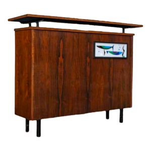 Vintage palissanderhouten barkast met verlicht vismotief, Italië, ca 1970