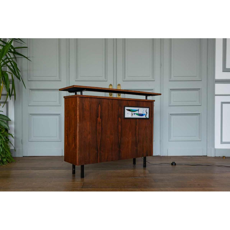 Vintage palissanderhouten barkast met verlicht vismotief, Italië, ca 1970