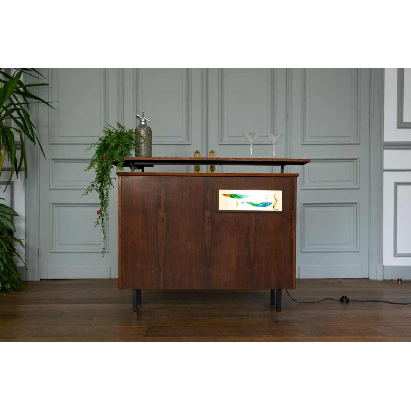 Vintage palissanderhouten barkast met verlicht vismotief, Italië, ca 1970