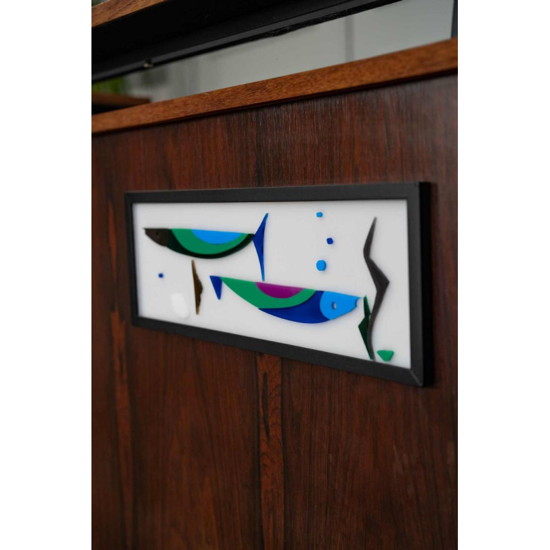 Meuble bar en palissandre vintage à décor rétro-éclairé de poissons, Italie, ca 1970