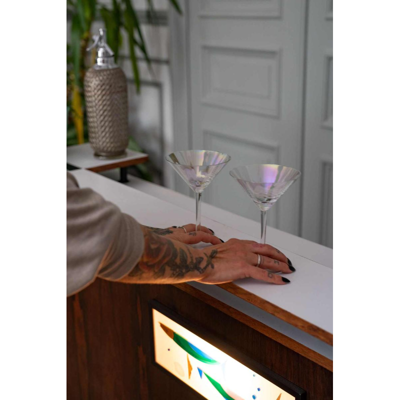 Vintage rosewood bar cabinet with backlit fish motif, Italy, ca 1970