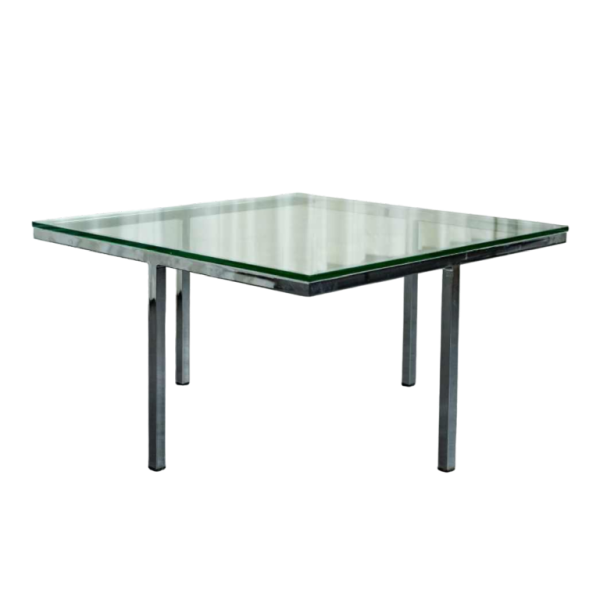 Buisvormige salontafel, verchroomd staal en glas, ca 1970