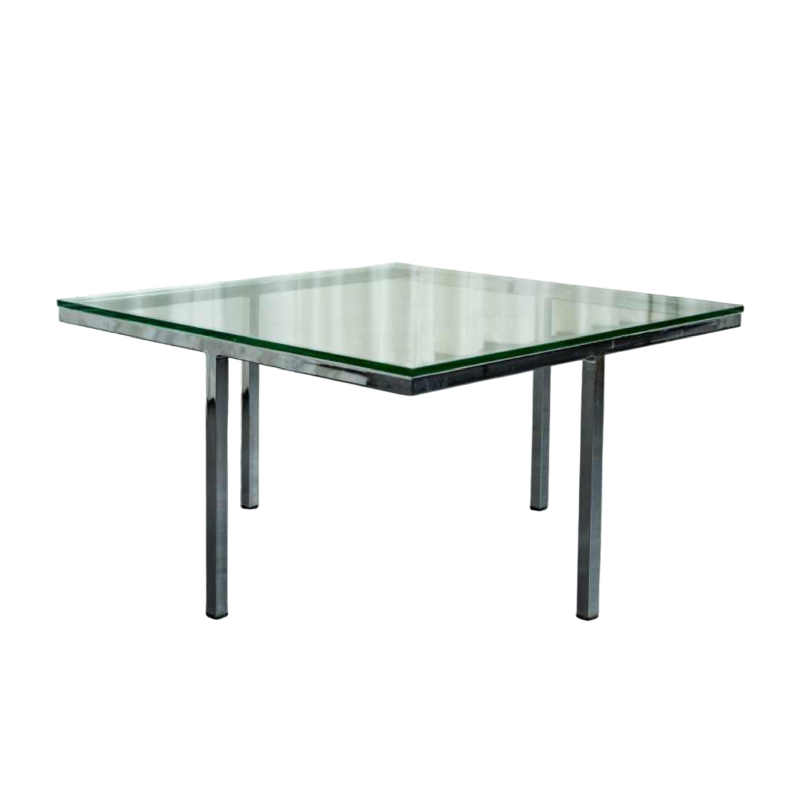 Buisvormige salontafel, verchroomd staal en glas, ca 1970