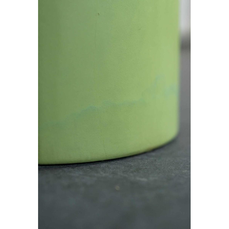 Set of 2 coffee tables, matcha green leather centre column, thick smoked plexiglass top