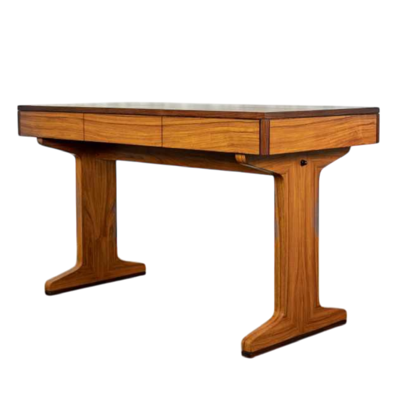 Bureau Mid Century, placage palissandre, 3 tiroirs, Italie ca 1950