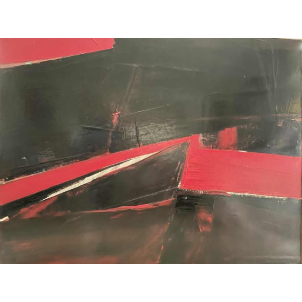 Serge DETRIAUX «Abstraction rouge» tableau huile sur panneau