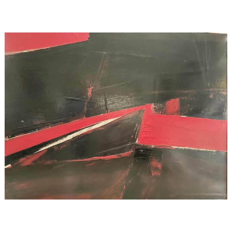 Serge DETRIAUX «Abstraction rouge» tableau huile sur panneau