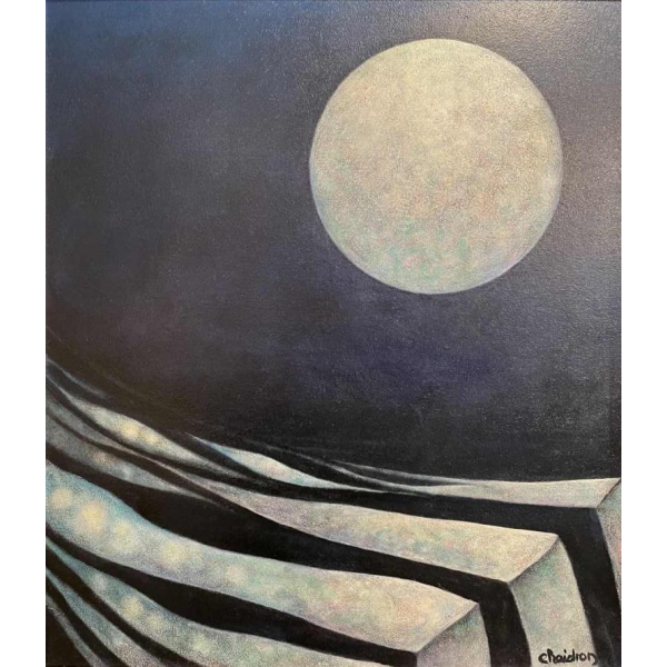 Jacques CHAIDRON (1938-) "Moon" oil on panel 80x70 cm