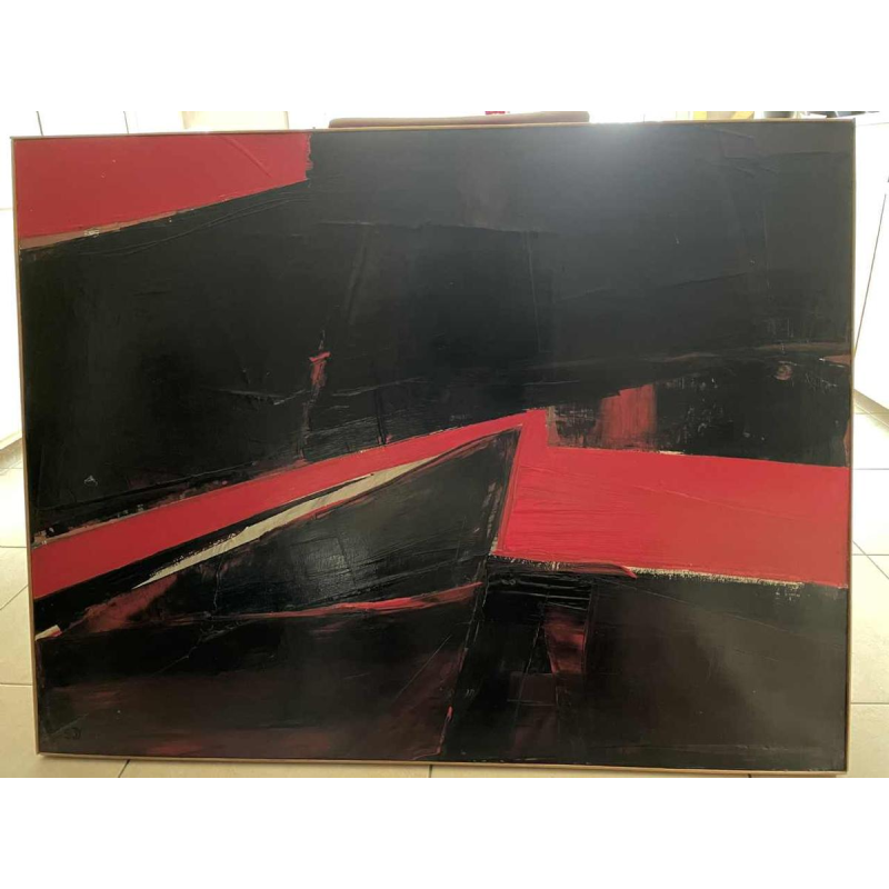 Serge DETRIAUX «Abstraction rouge» tableau huile sur panneau