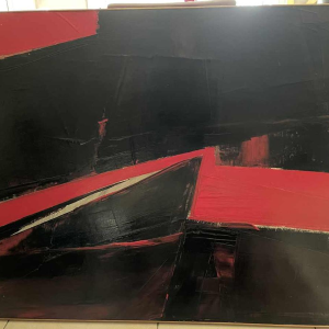 Serge DETRIAUX «Abstraction rouge» tableau huile sur panneau