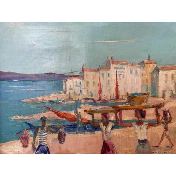 Paul DAXHELET: « Markt in the haven (van Sint Tropez ?) »