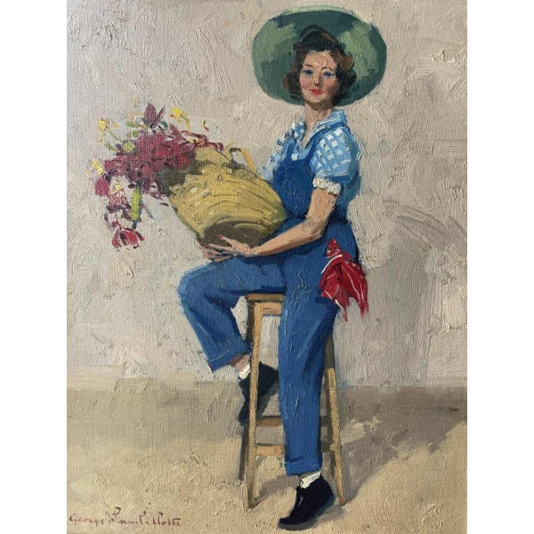 George LAMBILLOTTE (1915-1998): "Lulu - de jonge vrouw met de bloemenmand