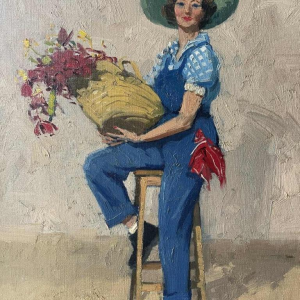 George LAMBILLOTTE (1915-1998): « Lulu - la jeune femme au panier de fleurs »