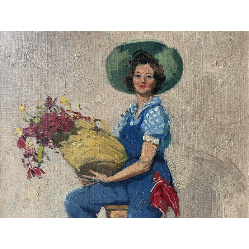 George LAMBILLOTTE (1915-1998): « Lulu - la jeune femme au panier de fleurs »