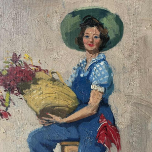 George LAMBILLOTTE (1915-1998): "Lulu - the young woman with the basket of flowers