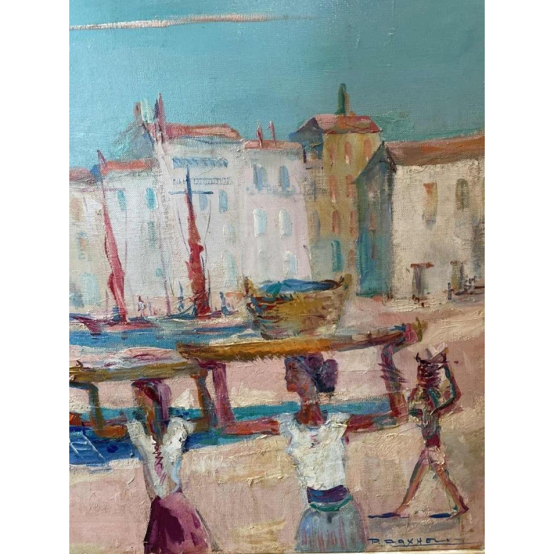 Paul DAXHELET: « Markt in the haven (van Sint Tropez ?) »