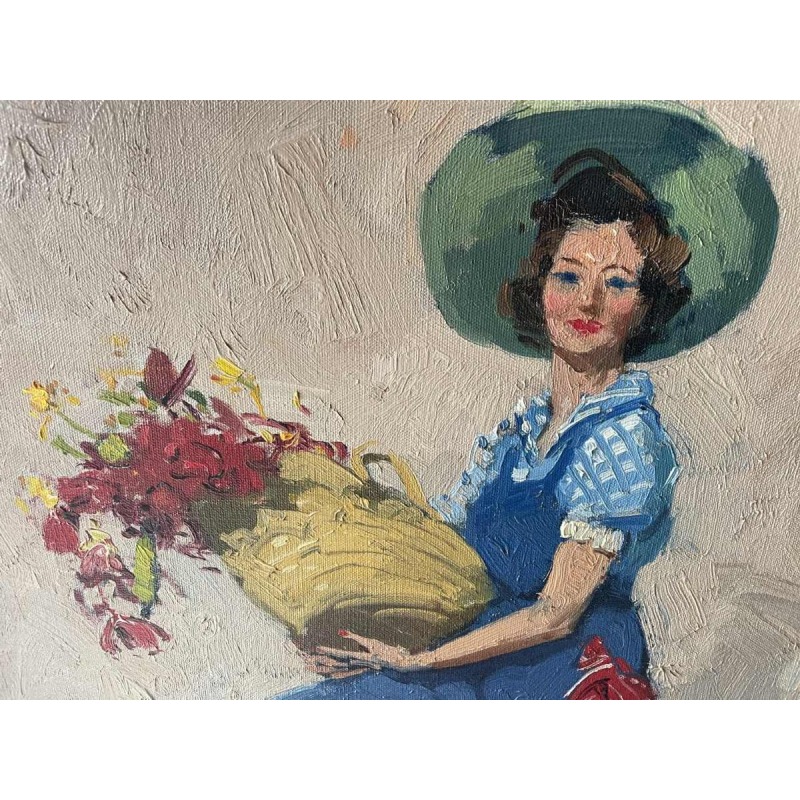 George LAMBILLOTTE (1915-1998): "Lulu - de jonge vrouw met de bloemenmand