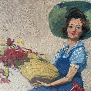 George LAMBILLOTTE (1915-1998): "Lulu - de jonge vrouw met de bloemenmand