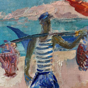 Paul DAXHELET (1905-1993) : « Marché sur le port (de Saint Tropez ?)»